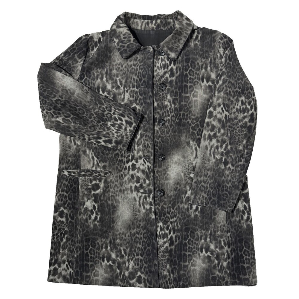 Jane Post Reversible Rain Coat Jacket Black Gray Leopard Print Women’s Size XL